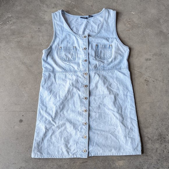 Vintage Sonoma Light Blue Denim Button Front Sleeveless Mini Dress large - Picture 2 of 7